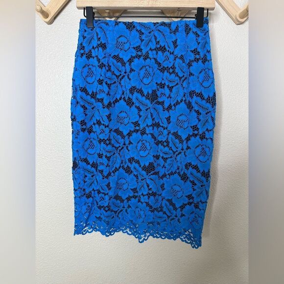 Sandro Mid Length Lace Skirt Blue Sz 1 - Picture 1 of 8